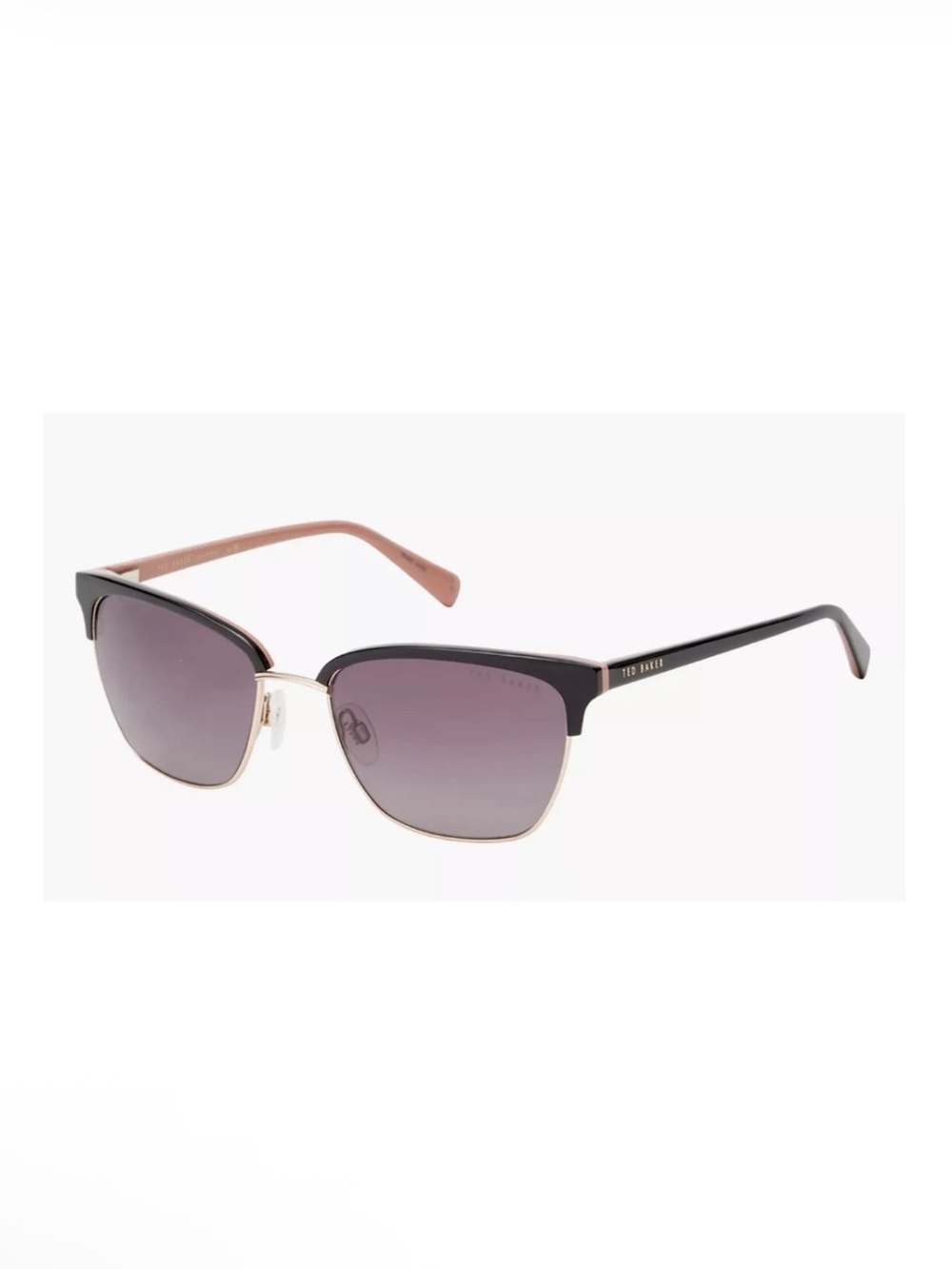 Ted Baker Full Rim Clubmaster Sunglasses w/ Leather Case - Black & Pink $189 NWT